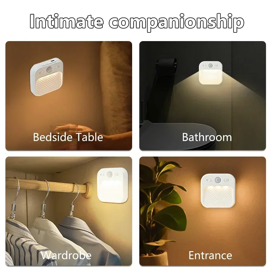 Paquete de 1-4 luces LED de noche con Sensor de movimiento, lámpara de noche con imán adhesivo recargable para dormitorio, escaleras, armario, pasillo, luces de cocina