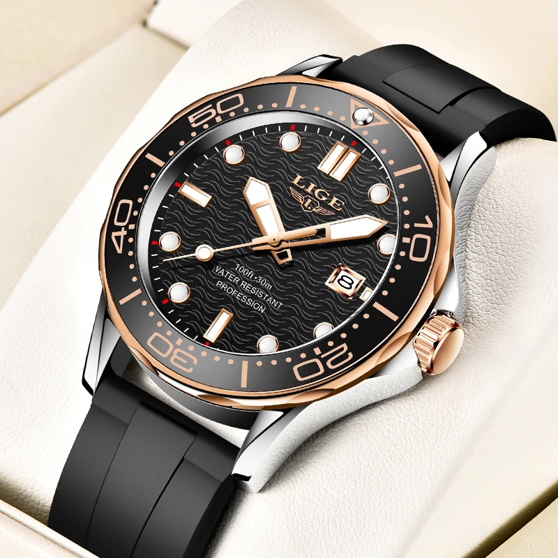 2025 LIGE, nuevos relojes de negocios para hombres, relojes de buceo de lujo de primeras marcas para hombres, reloj de fecha resistente al agua, reloj deportivo, reloj Masculino + caja
