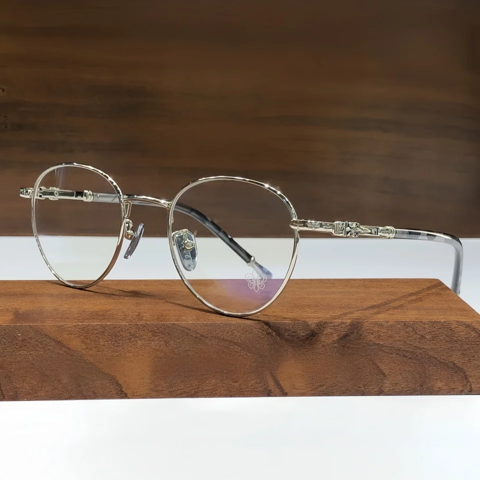 Gafas redondas de aleación de titanio a la moda, montura de gafas de alta calidad, diseño de marca, gafas graduadas ópticas para miopía para hombres y mujeres