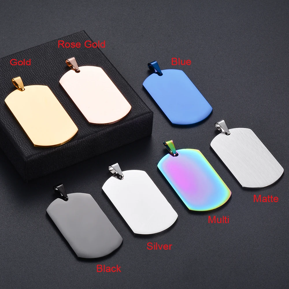 10 Uds. Venta al por mayor de acero inoxidable estilo militar del ejército ID etiquetas de perro en blanco colgante collar con dije de rectángulo accesorios de joyería (7 colores)