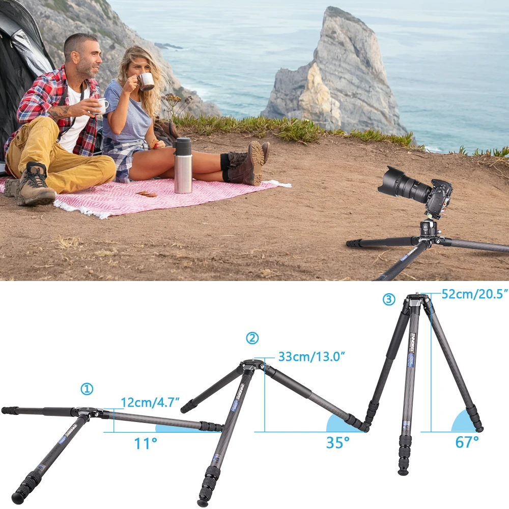 Trípode compacto de fibra de carbono con bolsa de piedra, soporte de cámara de viaje resistente INNOREL CT324C para videocámara Canon, Sony, Nikon, DSLR