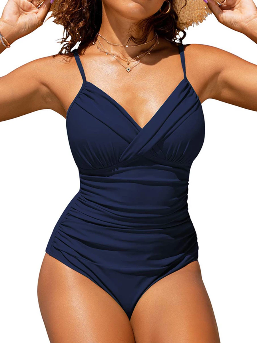 Traje de baño push-up 2026 para mujer, de una pieza, liso, tallas grandes, con relleno, para playa y natación, body de verano