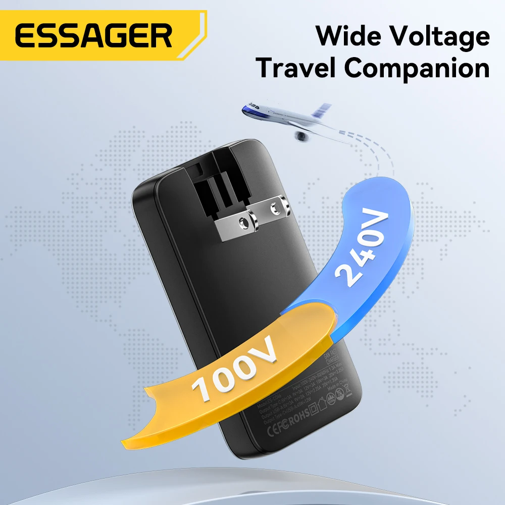 Cargador Essager 65W GaN USB tipo C carga rápida 3,0 cargador rápido para iPhone 16 15 Xiaomi Samsung ipad Macbook Tablet PD cargador