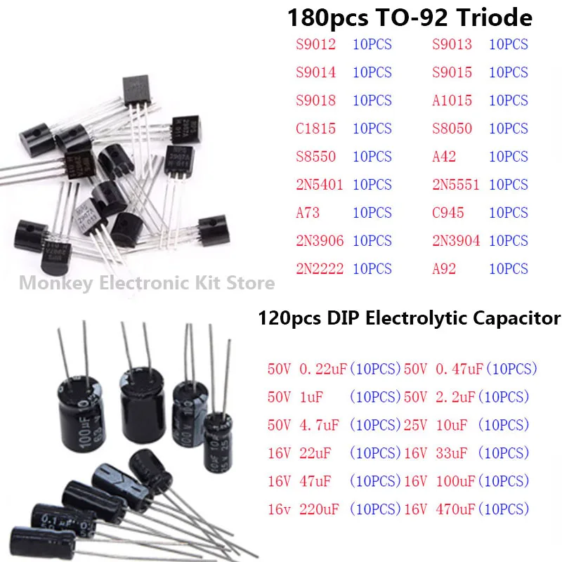 1818 Uds componentes electrónicos kit diy resistor de condensador pcb led 2n2222 RM063 3296W potenciómetros ne555 lm317 diodos monolíticos