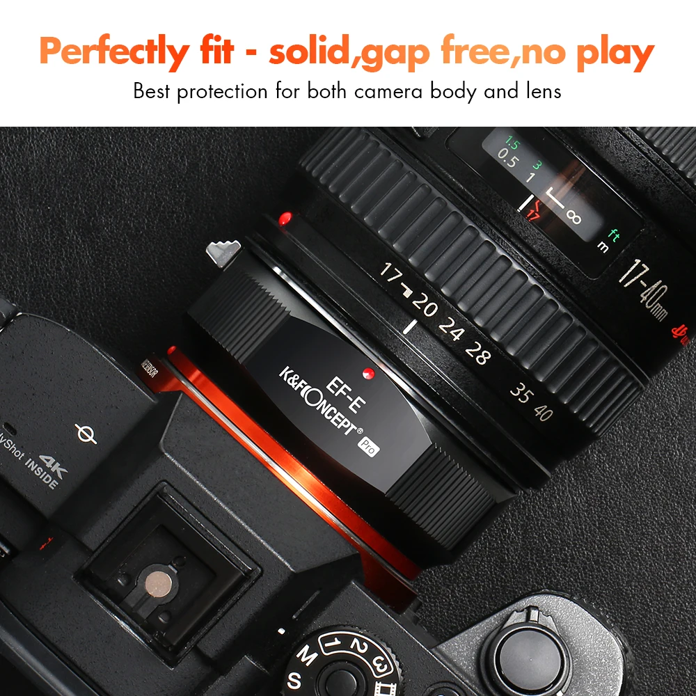Adaptador K&F CONCEPT de Montura EOS a E, Compatible con Lentes de Montura Canon EF EF-S para Cámaras sin Espejo con Montura E NEX Sony A6000 A6400 A7