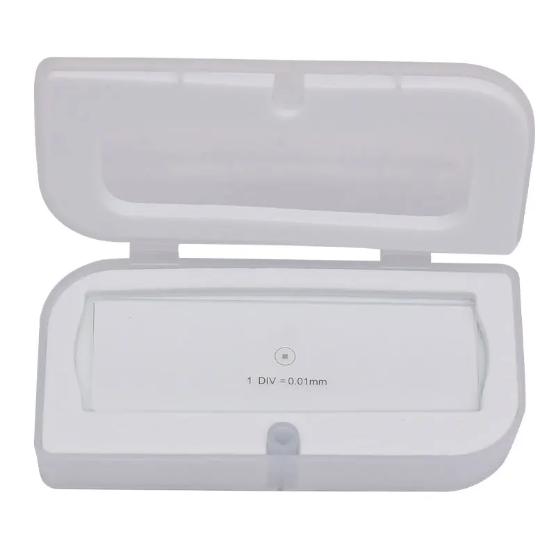 Micrómetro DIV, diapositivas de calibración de escenario de microscopio de 0,01mm, rejilla de red de vidrio óptico, regla de medición 100x100, accesorios para microscopio