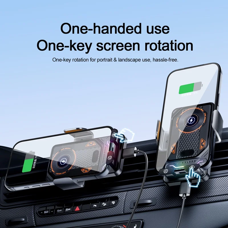 Cargador Inalámbrico Universal para Teléfono de Auto de 15W con Soporte Táctil 90 °   Soporte Giratorio para Samsung S25 S24 iPhone 17 16 15 14 13 12 11 Pro Max