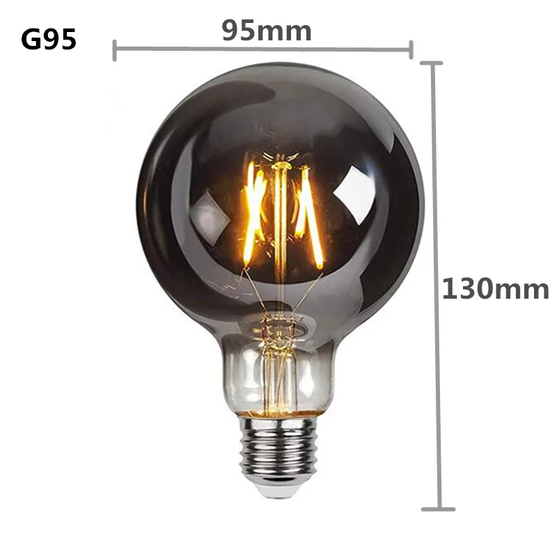 LED E27 ST64 G80 G95 G125 4W regulable 220V gris ahumado cálido bombilla de filamento GSpiral Retro Vintage iluminación decorativa lámpara Edison