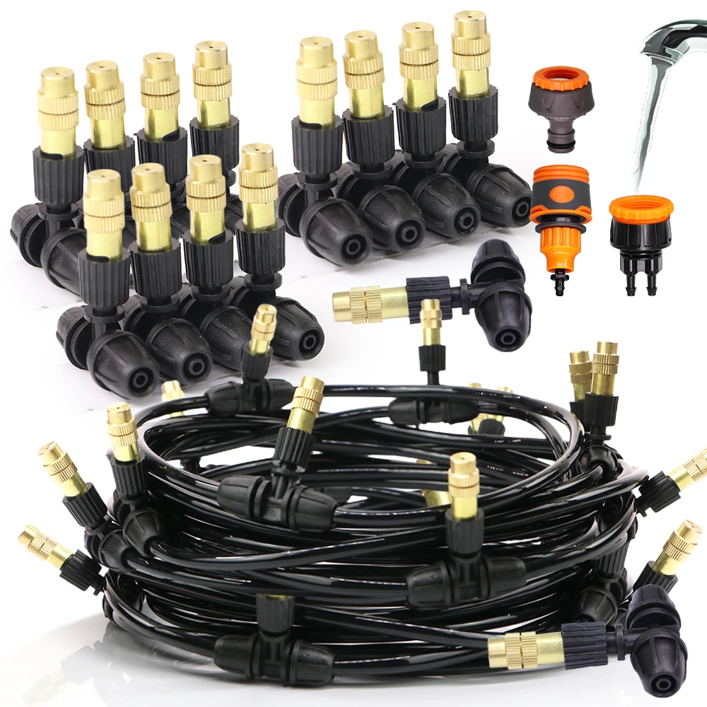 Manguera de latón para jardín, sistema de pulverización atomizador para verano, balcón, invernadero, césped, nebulización, Kit de riego de refrigeración, 10/20/30M, 1/4"