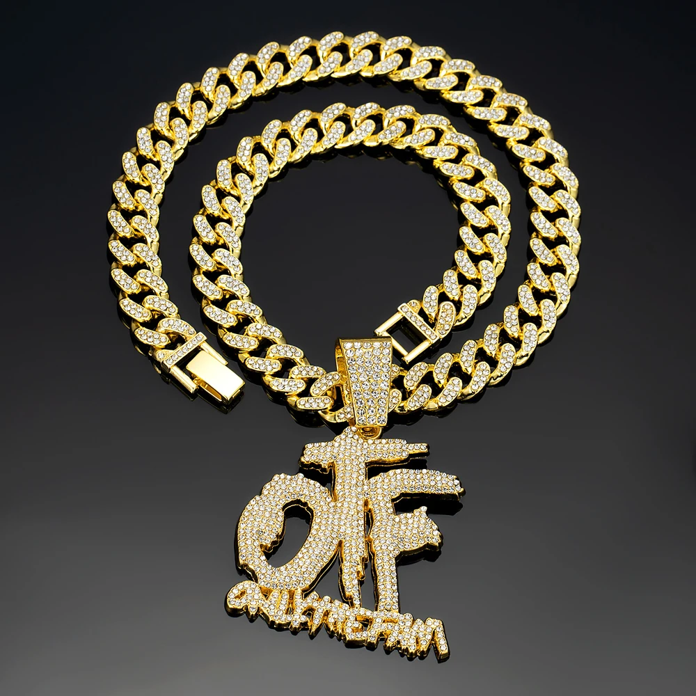 Collar de cadena cubana con colgante OTF de letra inglesa de moda Hip Hop, adecuado para uso diario de hombres y mujeres, joyería de fiesta de Rock