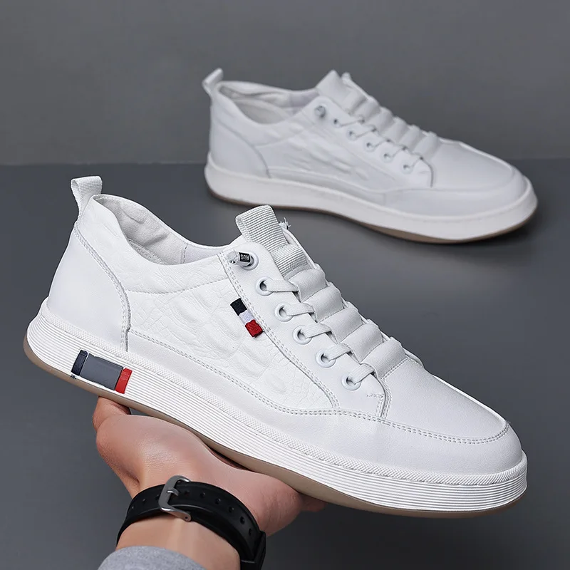 Zapatillas de deporte informales de cuero genuino para hombre, zapatos vulcanizados para senderismo, escalada, caza, exteriores, otoño e invierno, novedad
