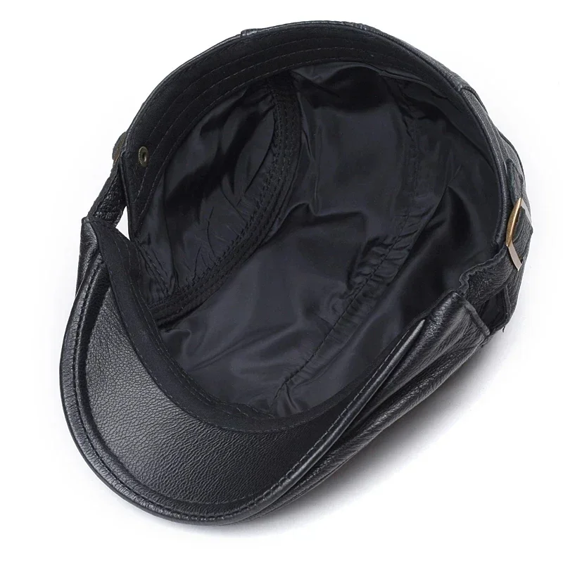 Boina de pico de pato de cuero genuino Unisex para exteriores, boinas finas, sombreros para hombres/mujeres, ocio, negro/marrón, 54-61cm, capó de taxista ajustado