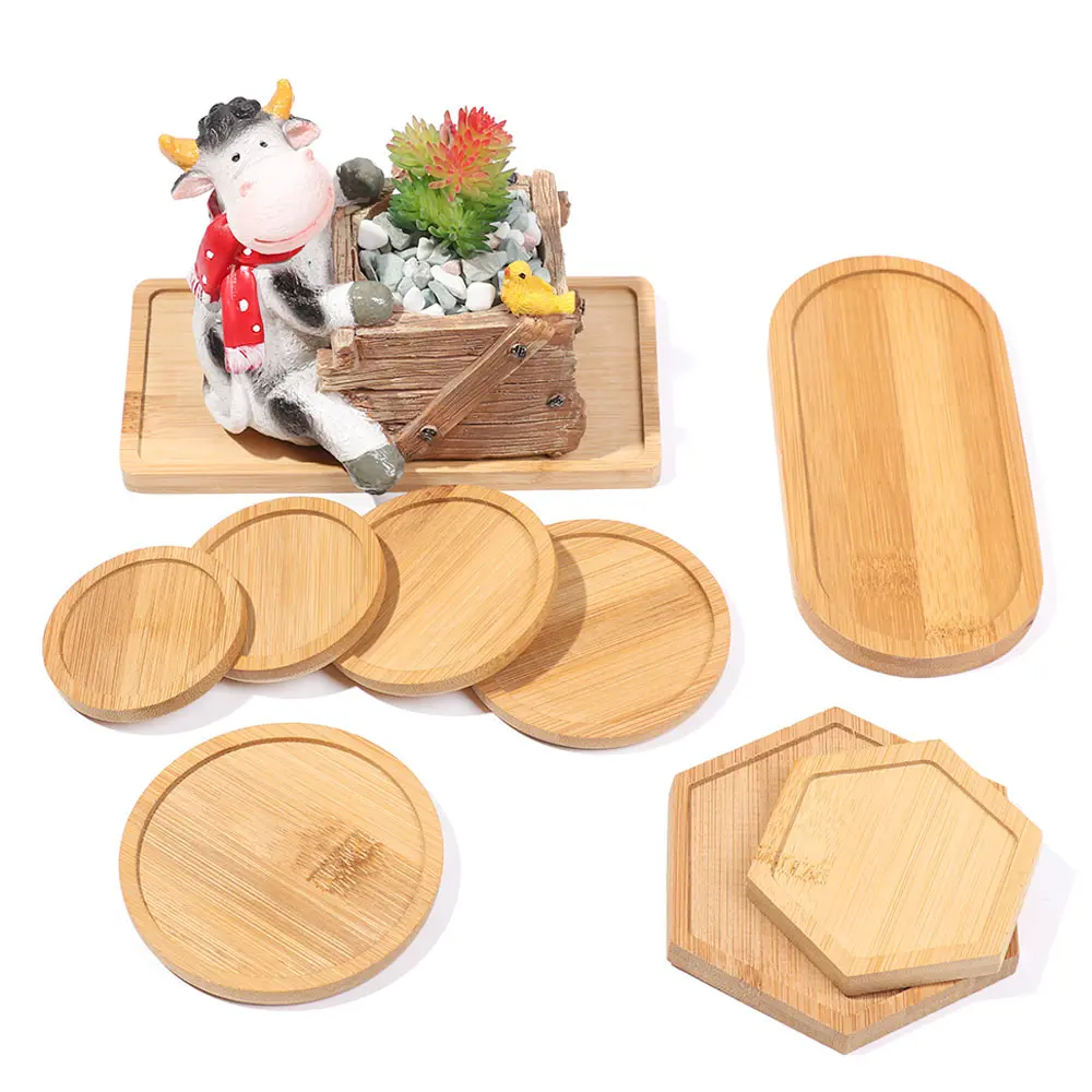 Bandeja Simple de madera de bambú, Base redonda y cuadrada hexagonal para maceta, soporte para maceta, soporte para bonsái de suculentas, decoración del hogar, 1 ud.