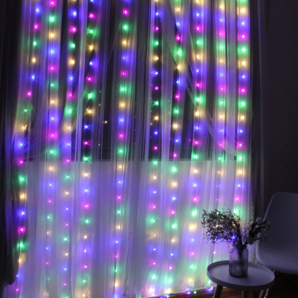 Guirnalda de luces LED con batería de 3M x 1M/2M/3M, guirnalda de luces USB para decoración de cortinas para el hogar, fiesta de boda, Navidad