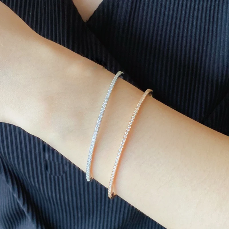 Joyería de plata de ley 925 pura de marca de calidad para mujer, brazalete de oro, brazalete de diamantes móvil, joyería de boda alrededor del remache, brazalete de 6cm