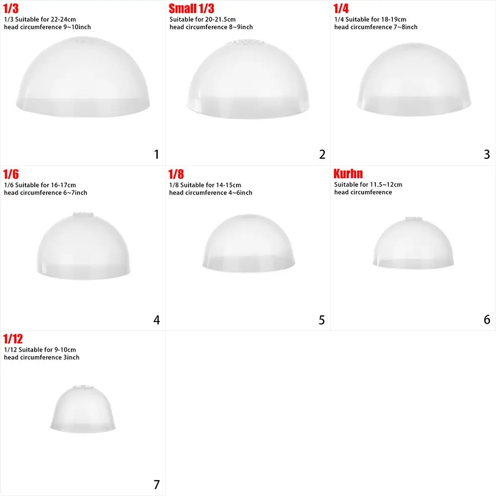 Peluca fija específica para muñeca, accesorio de cabeza de silicona antideslizante para pelo de Gel de sílice, 7 tamaños, 1/3, 1/4, 1/6, 1/8, 1/12