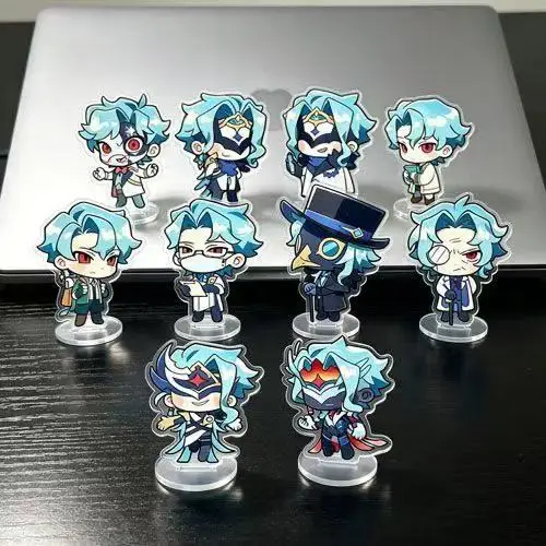 10 piezas/set Figura de acrílico de Fatui Il Dottore Zandik (El Doctor) para cosplay, soporte de exhibición, decoración de escritorio, adorno, accesorio
