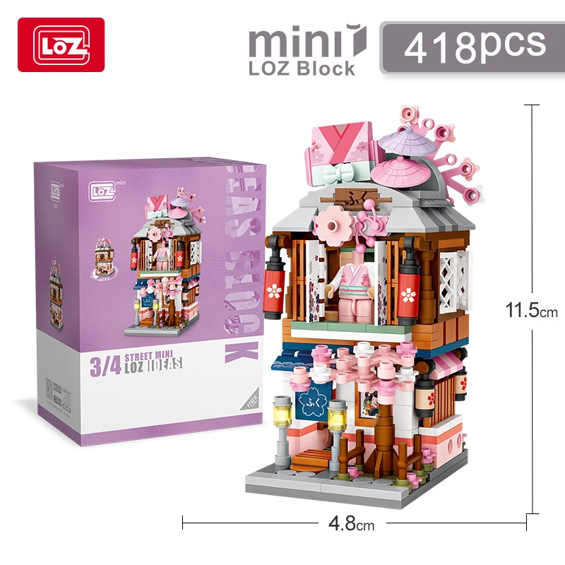 LOZ Mini Street View Series tienda matcha japonesa Ramen cantina tienda de kimono modelo de casa de construcción juguetes de bloques de construcción para niños