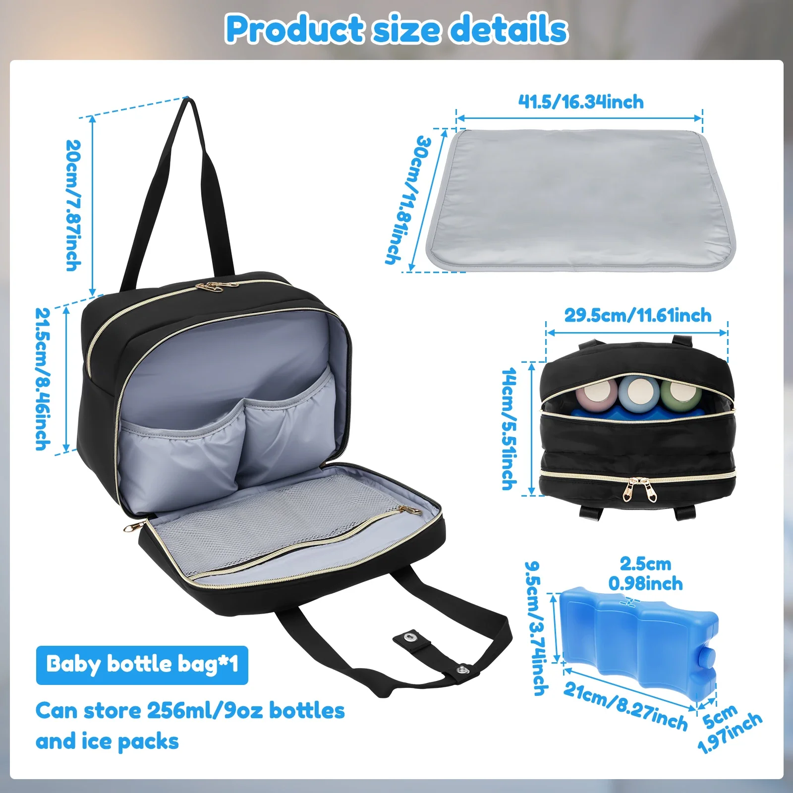 Bolsa de almacenamiento para extractor de leche con bolsa de hielo y estera impermeable, refrigerador portátil para leche materna, bolsa de viaje con aislamiento manos libres
