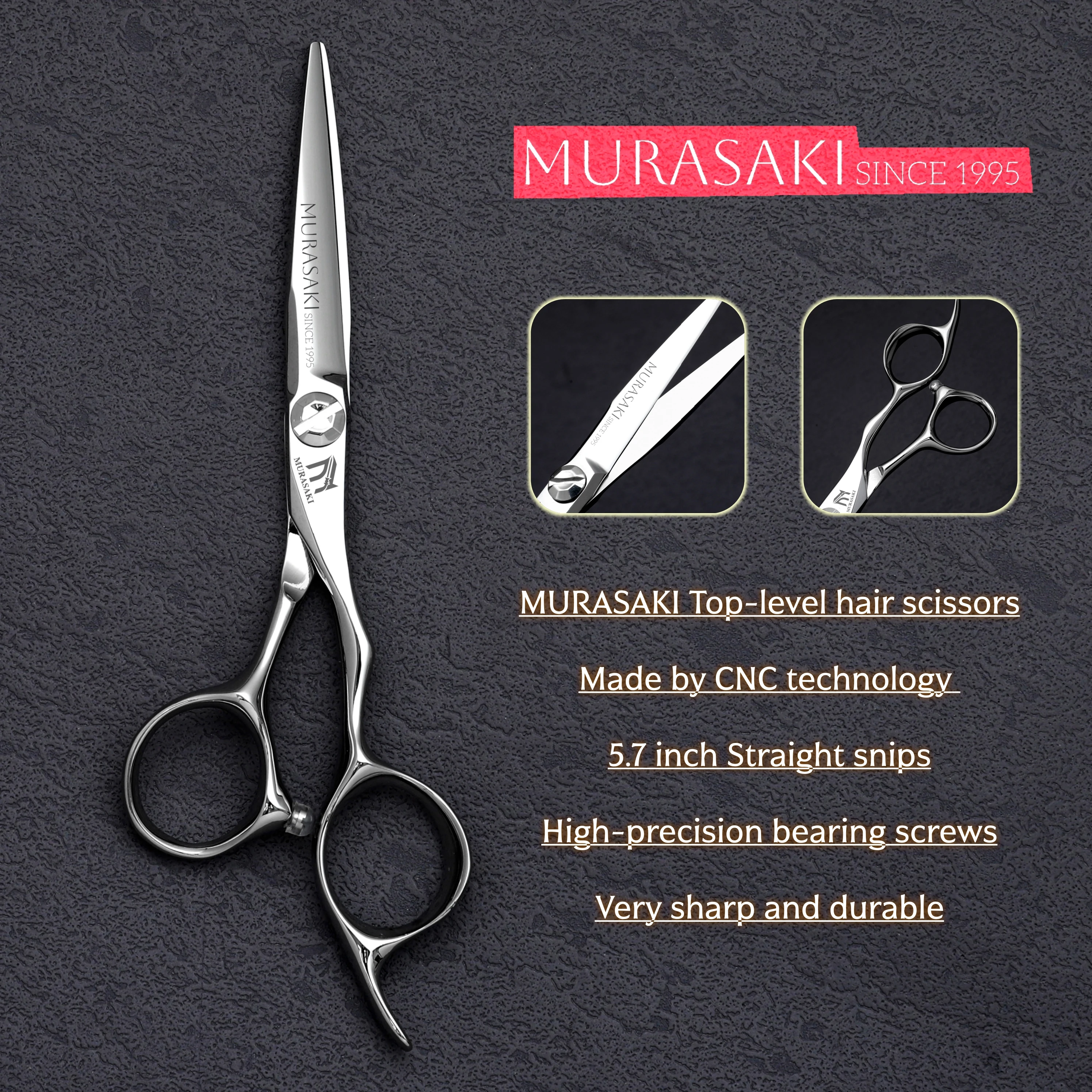 Tijeras de Peluquería de Primera Calidad MURASAKI, Tijeras de Barbero de 5.7-6.3-6.8 Pulgadas, Fabricadas con Acero Cobalto CNC y VG10, Afiladas y Duraderas