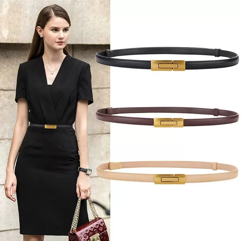 Cinturón ajustado de charol para mujer, cinturón ajustado de cuero genuino con hebilla de aleación ajustable para vestido, productos decorativos de lujo