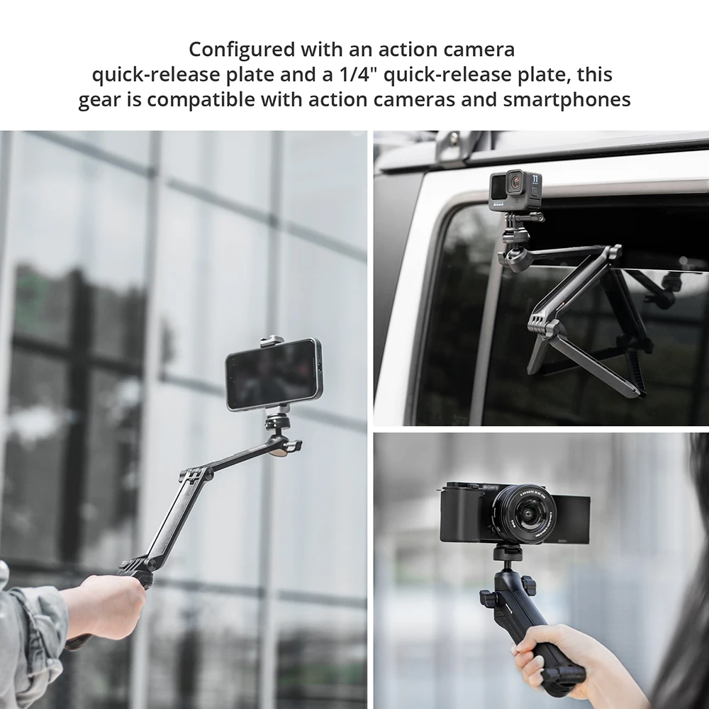 PGYTECH-trípode de 3 vías Caplock Mantispod Z, empuñadura de mano para GoPro Hero 12 11/ Insta360/ DJI Osmo Action 4/3 POCKET 3/teléfono inteligente