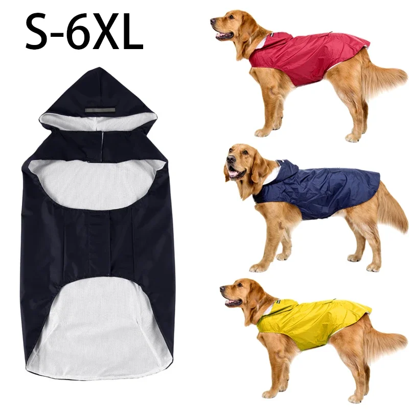 Chubasquero grande para cara de perro, impermeable, de poliéster, con rayas reflectantes de seguridad, para Golden Retriever, Labrador, Husky, S-6XL