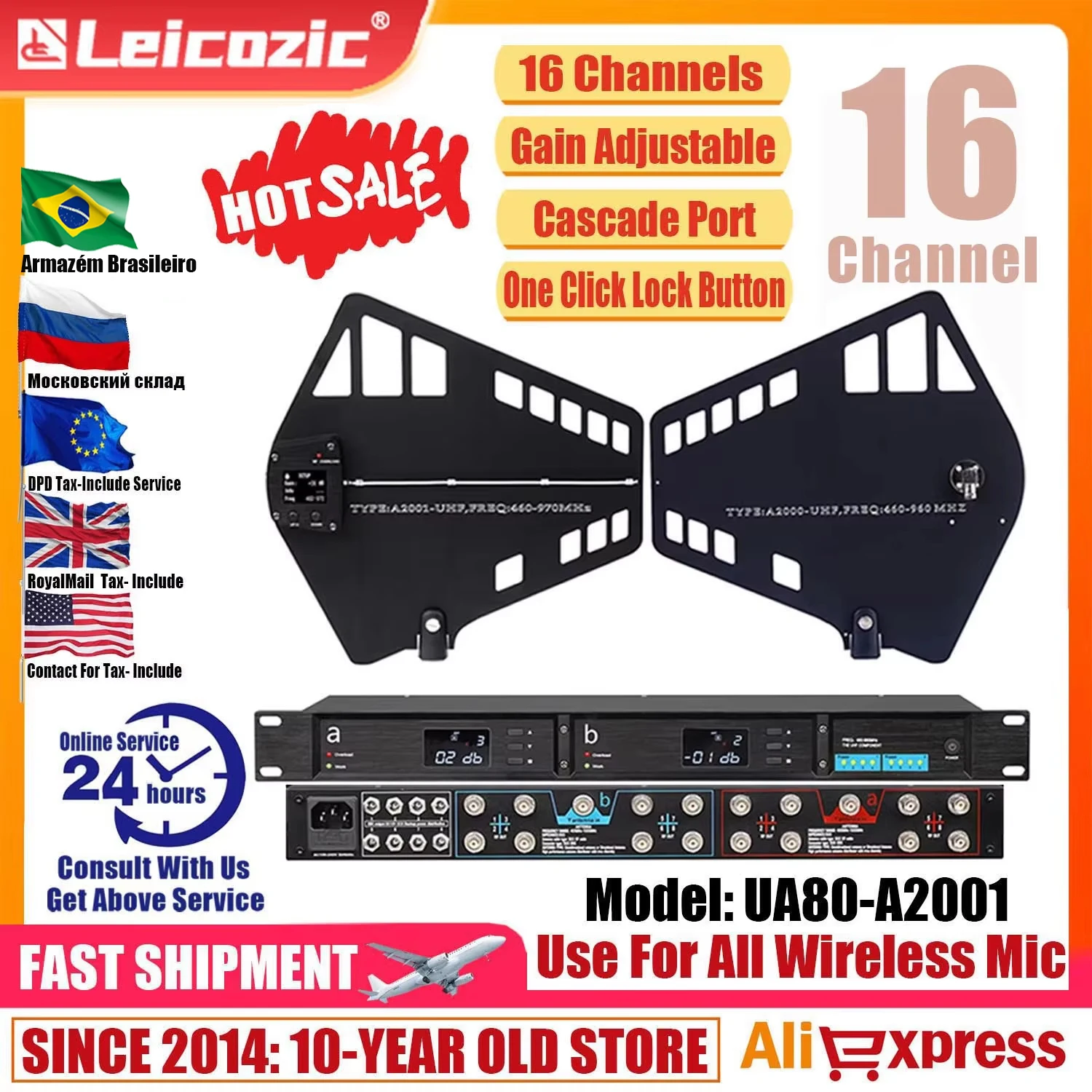 Leicozic UA80-A2021 UHF divisor de antena de banda ancha 450-1000MHZ Antena de señal RF Cables coaxiales direccionales BNC-BNC 16 grupos