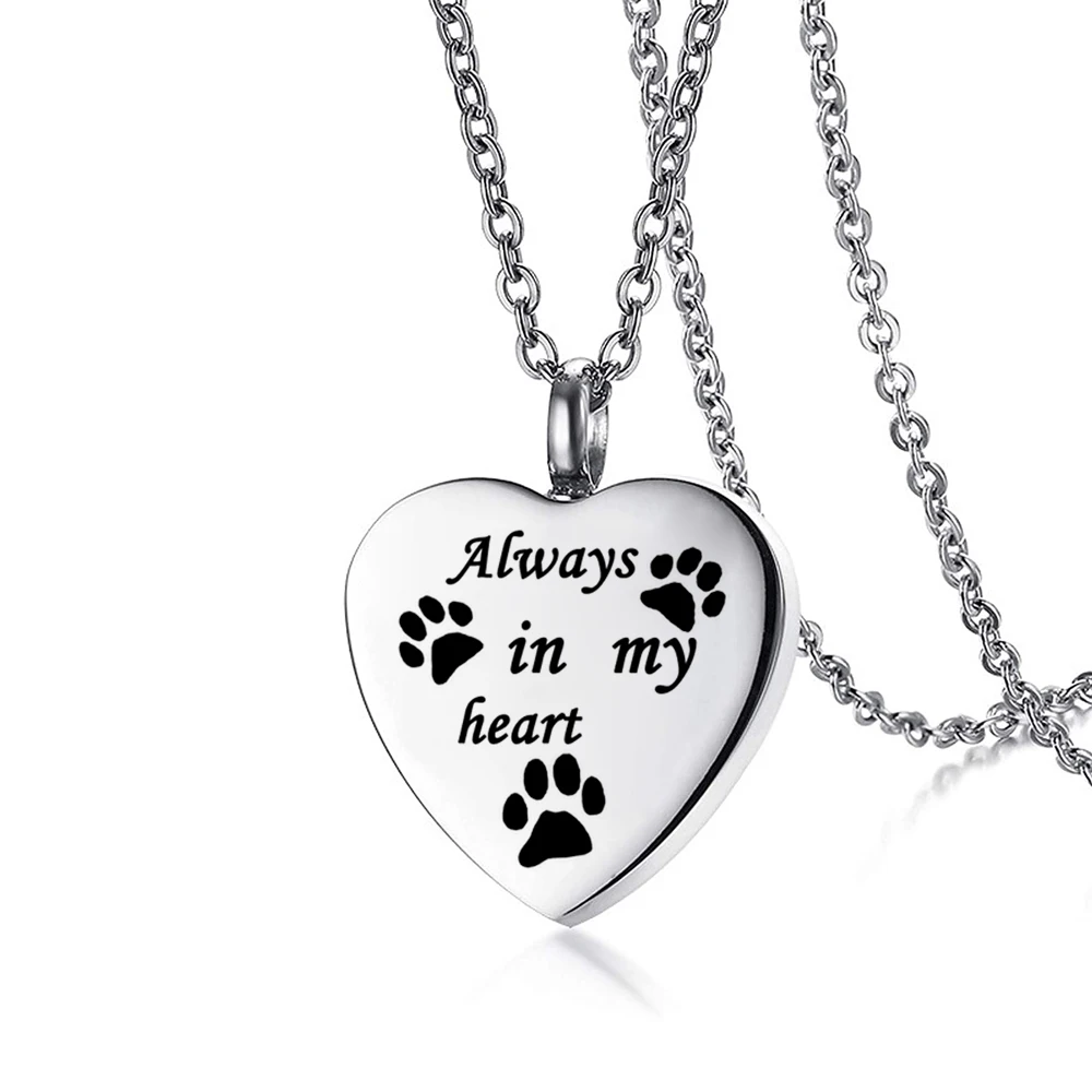 Joyería de Cremación para Cenizas, Siempre en Mi Corazón, Colgante de Acero Inoxidable con Forma de Corazón y Huella de Mascota, Collar Urna Conmemorativa