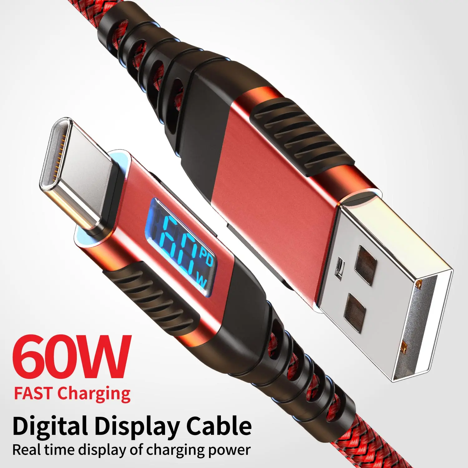 Cable de Carga Rápida USB-A a Tipo-C de 60W para iPhone 17/16/15 Pro Max, iPad Pro, Galaxy S24/S23, Switch, MacBook Air