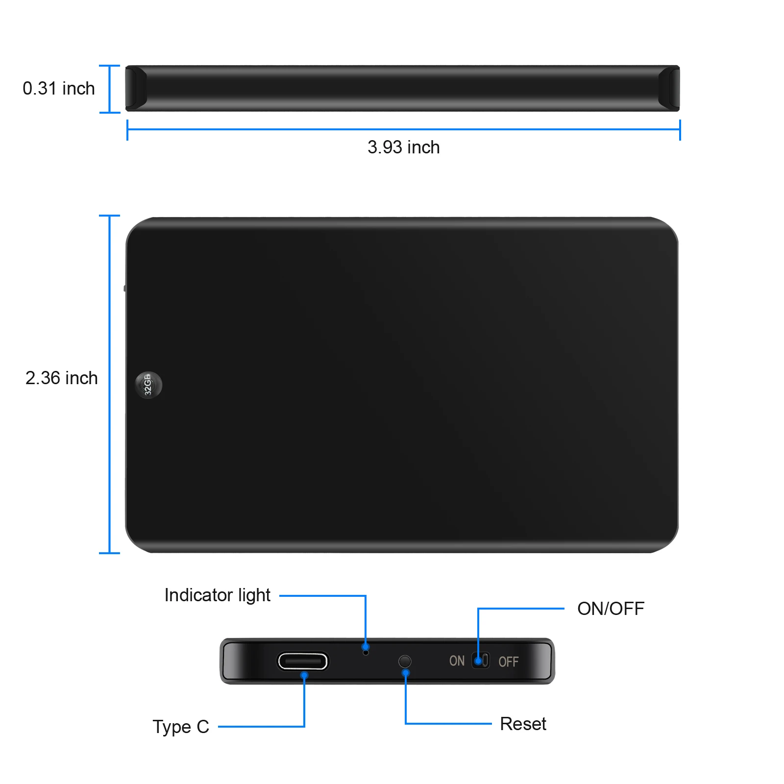Grabadora de voz de Audio Digital portátil recargable profesional V66, opción de un botón, memoria interna, dictáfono de 64GB y 128G