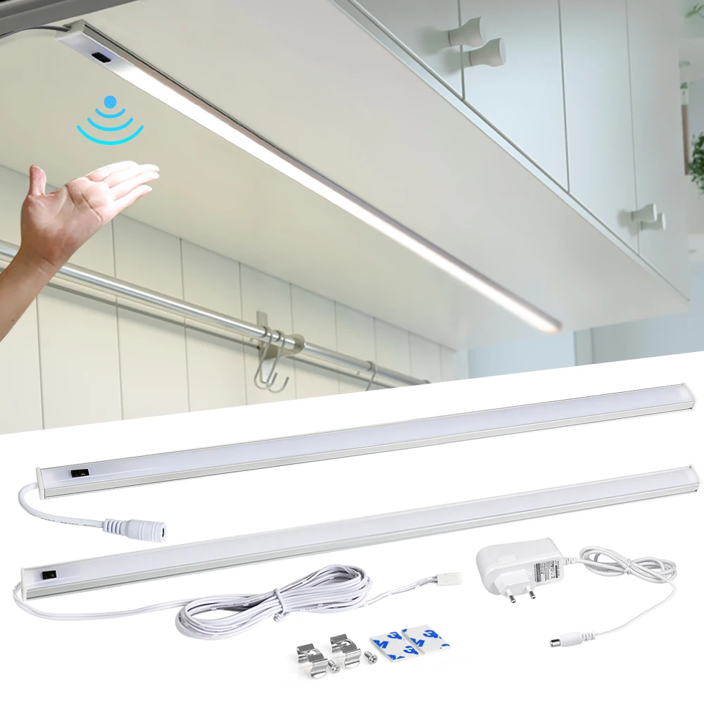 Luz LED debajo de las luces del gabinete para cocina, interruptor de barrido manual, Sensor de movimiento PIR, lámpara de armario, luz nocturna Led de 30/40/50cm