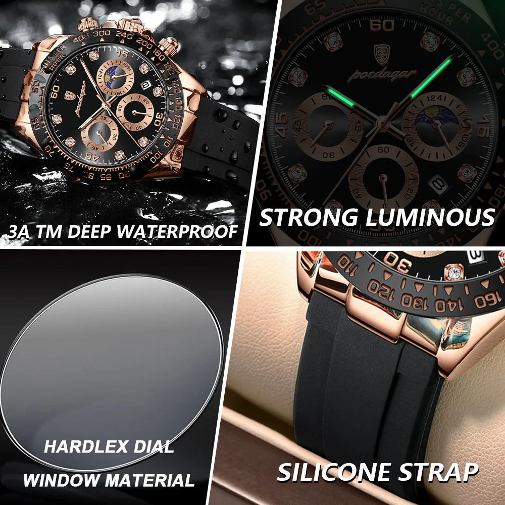 POEDAGAR, reloj de pulsera de lujo a la moda para hombre, cronógrafo con fecha, reloj de cuarzo de alta calidad para hombre, relojes militares luminosos impermeables para hombre
