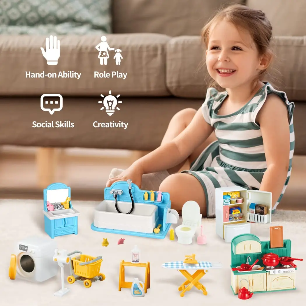 Casa de muñecas 1:12, muebles en miniatura, cocina, juguete, mesa de comedor, accesorios para casa de muñecas, dormitorio Montessori, baño para regalo de niña