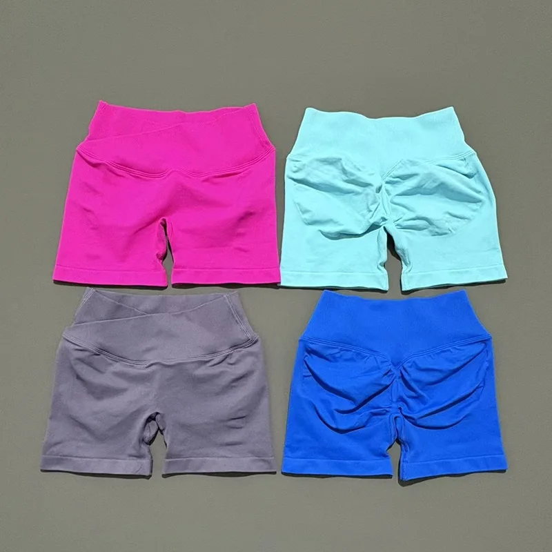 HISTELLO Vision Shorts 4,5 "Df Dupe mujeres Yoga cintura cruzada entrenamiento corto sin costuras Leggings estiramiento Fitness correr pantalones cortos de gimnasio