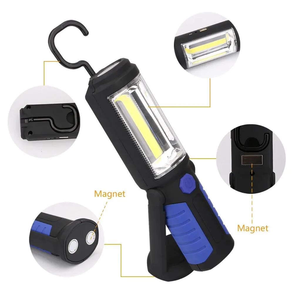 Luz de trabajo COB LED 90 °   Linterna giratoria, lámpara de Camping impermeable, imán, carga USB, luz de reparación de coche, gancho, linterna