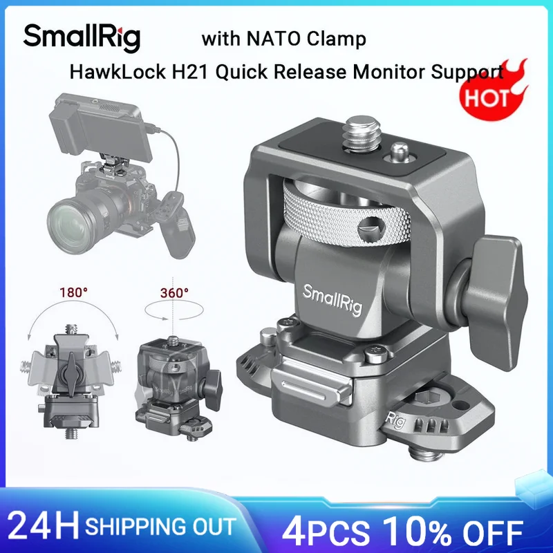 SmallRig HawkLock H21 soporte de Monitor de liberación rápida con abrazadera NATO, cámara giratoria e inclinable ajustable, soporte de Monitor NATO-4487
