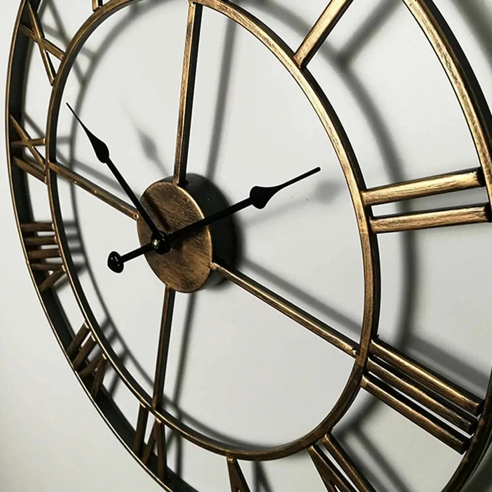 Relojes de pared grandes 3D modernos, números romanos, Retro, redondo, Metal, hierro, preciso, silencioso, adorno colgante nórdico, decoración para sala de estar