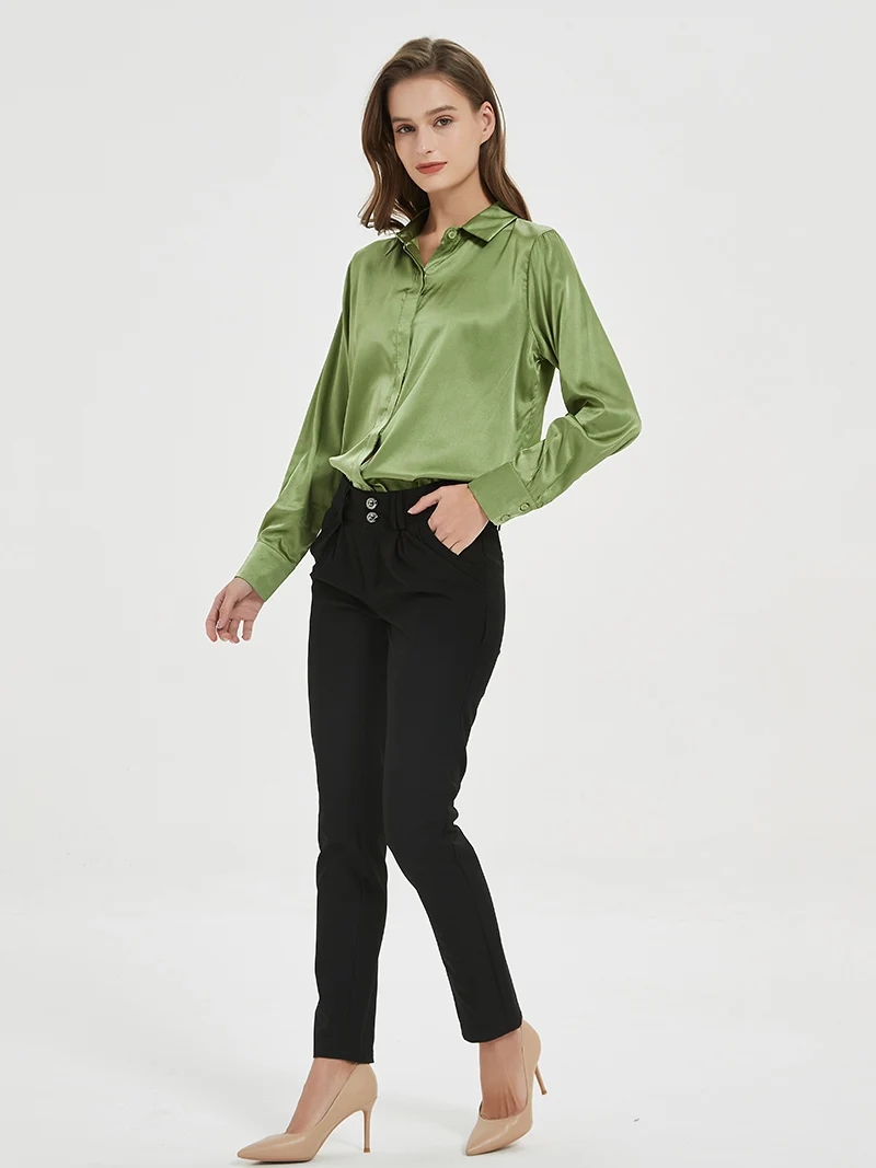 SuyaDream camisas sólidas para mujer 93% seda Real 7% LICRA blusas elegantes de manga larga, Top de oficina para primavera y otoño 2025