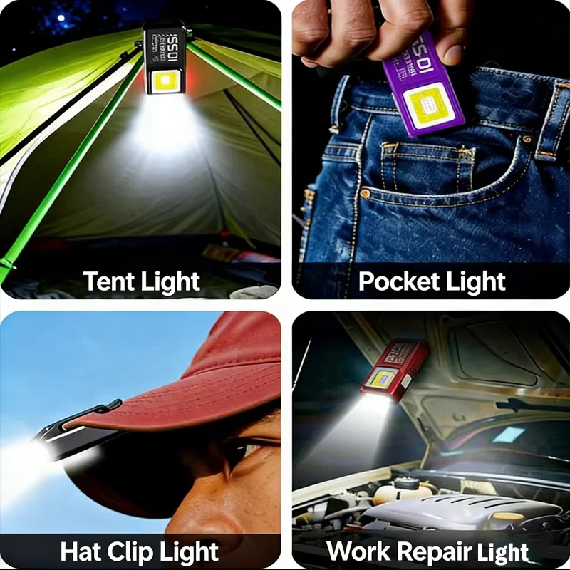 Mini linterna LED COB recargable, portátil, EDC, linterna de bolsillo USB C, luz de trabajo con clip magnético para emergencias