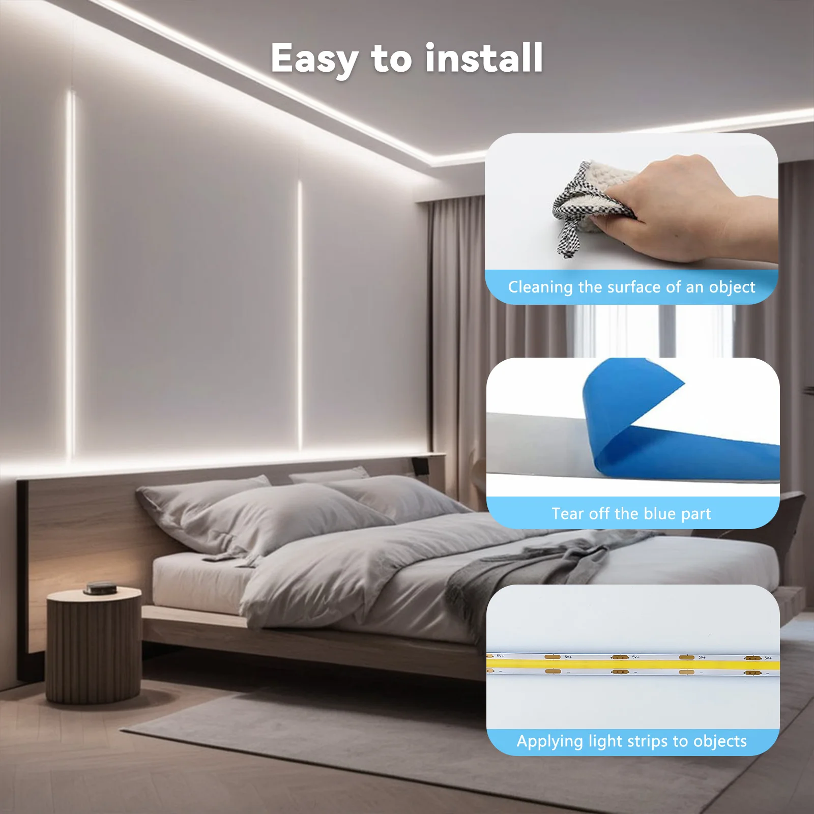 Tira de luces COB LED, atenuador táctil, cinta de diodo Flexible, 5V, USB, iluminación interior lineal, lámpara para habitación, bricolaje, TV, espejo, retroiluminación, decoración de pared