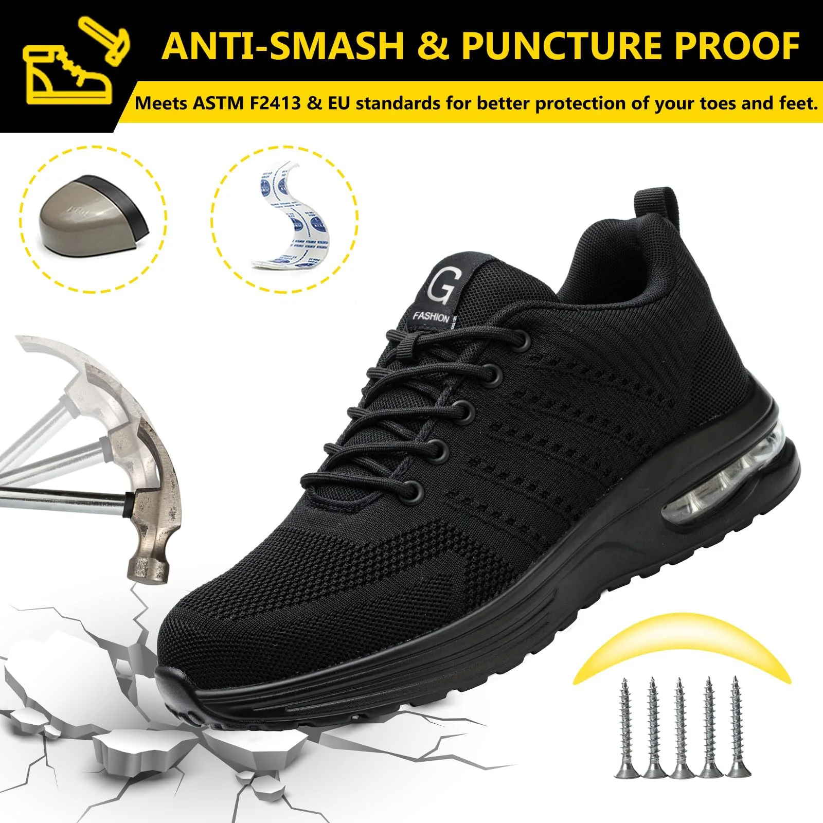 Zapatos de seguridad ligeros para hombre y mujer, zapatillas de trabajo con cojín de aire, zapatos con punta de acero, botas de seguridad para construcción, zapatos de trabajo antigolpes