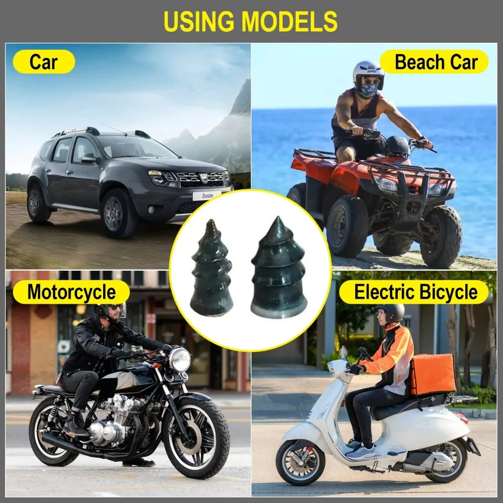 Kit de Reparación de Neumáticos Universal de 100/10 Piezas, Tornillos para Reparar Pinchazos en Neumáticos sin Cámara, Juego de Parches para Coche, Motocicleta y ATV
