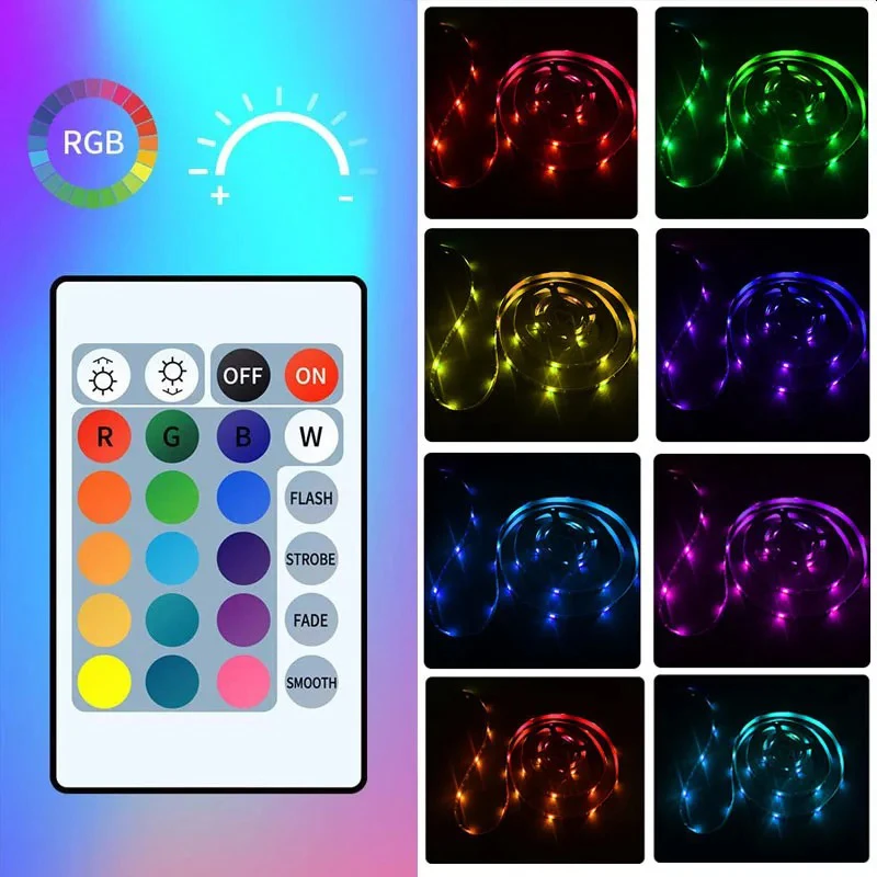 Luces LED RGB con batería, tira de luces LED USB de 5V, cinta Flexible con Control remoto por infrarrojos para decoración de retroiluminación de TV y habitación del hogar