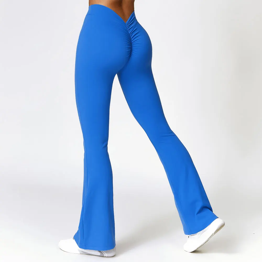 Mallas acampanadas en forma de V, pantalones de Yoga a la cadera para mujer, pantalones de pierna ancha de cintura alta, pantalones acampanados deportivos para gimnasio y Fitness, pantalones de baile latino