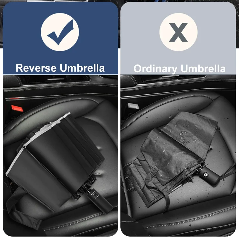 Paraguas plegable inverso completamente automático para hombres y mujeres con paraguas UV con raya reflectante a prueba de viento