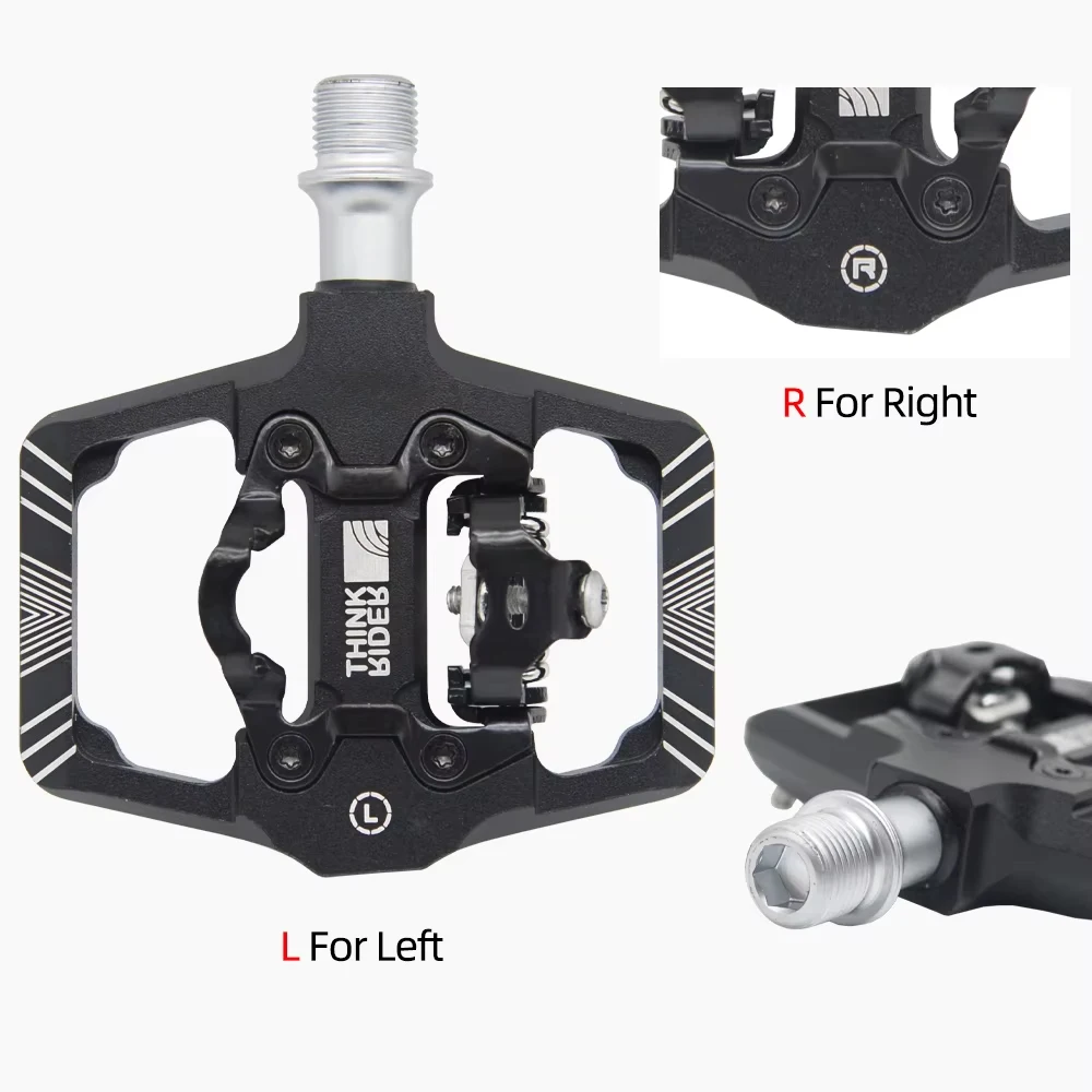 ThinkRider Pedal de bloqueo de bicicleta 2 en 1 con tacos gratis para sistema SPD MTB Road accesorios de bloqueo de rodamiento sellado antideslizante de aluminio