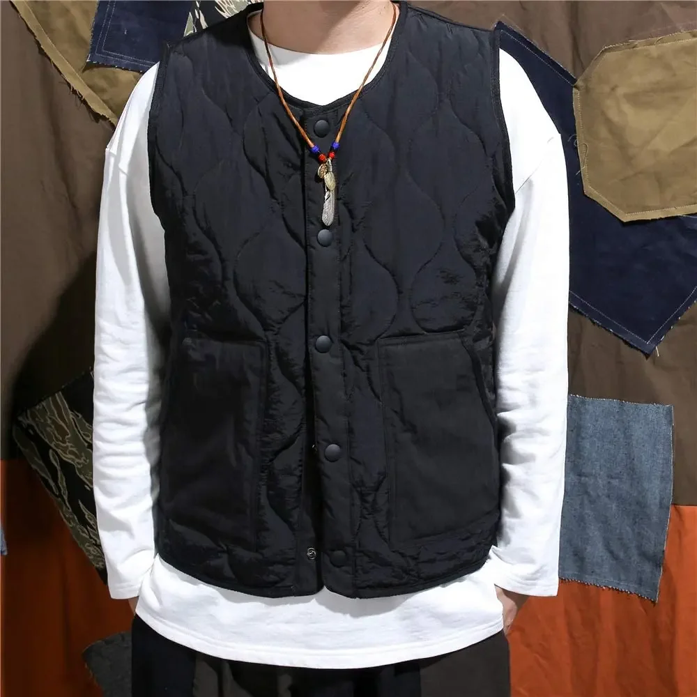 Chaleco acolchado de algodón Vintage para hombre, chaqueta acolchada sin mangas, ropa de abrigo informal gruesa y cálida para trabajo, Otoño e Invierno