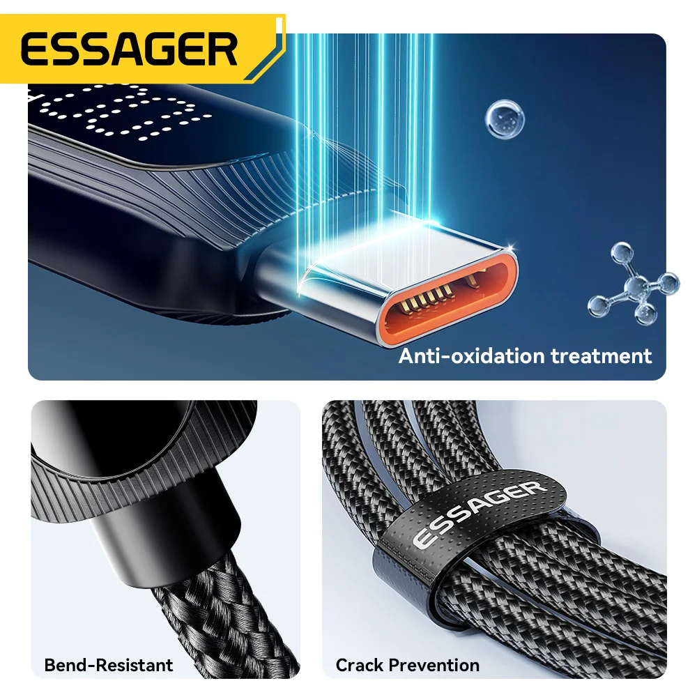 Essager 100W USB C a tipo C Cable para iphone 15 Huawei PD 5A Cable de carga rápida para Macbook iPad Pro Tablet Cable de ordenador portátil