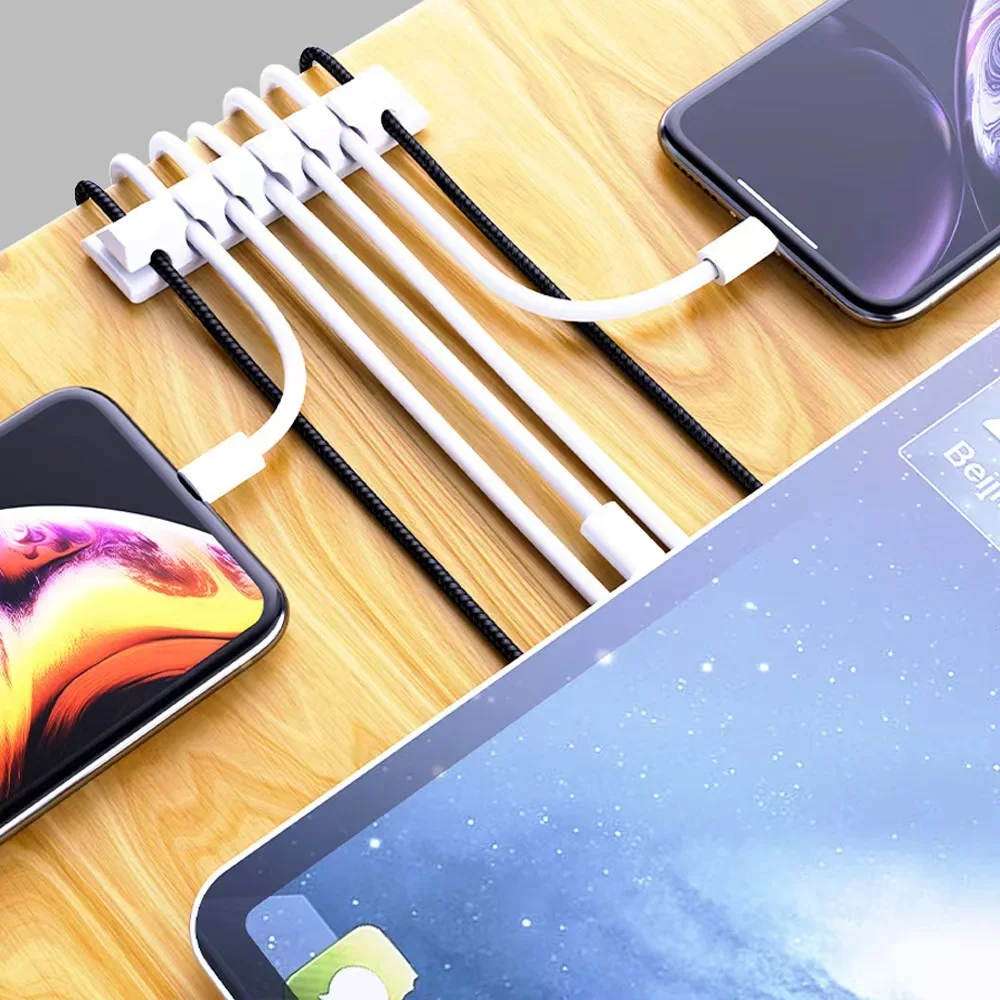 Clips organizadores de cables USB de silicona para coche, hogar, oficina, escritorio, gestión ordenada de cables, enrollador de cables para ratón y teclado
